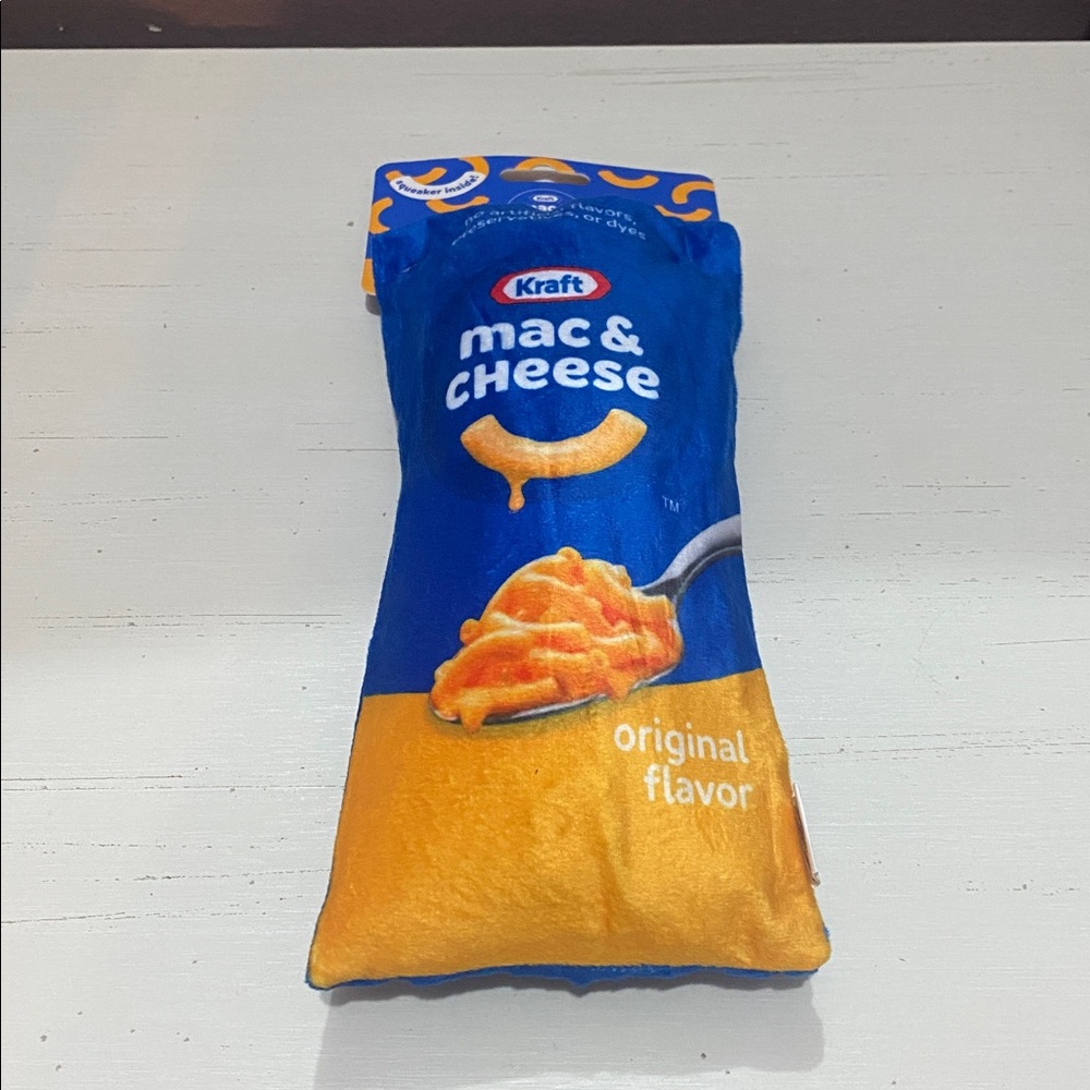 Mac & Cheese Plush Dog Squeaky Crinkle Toy!